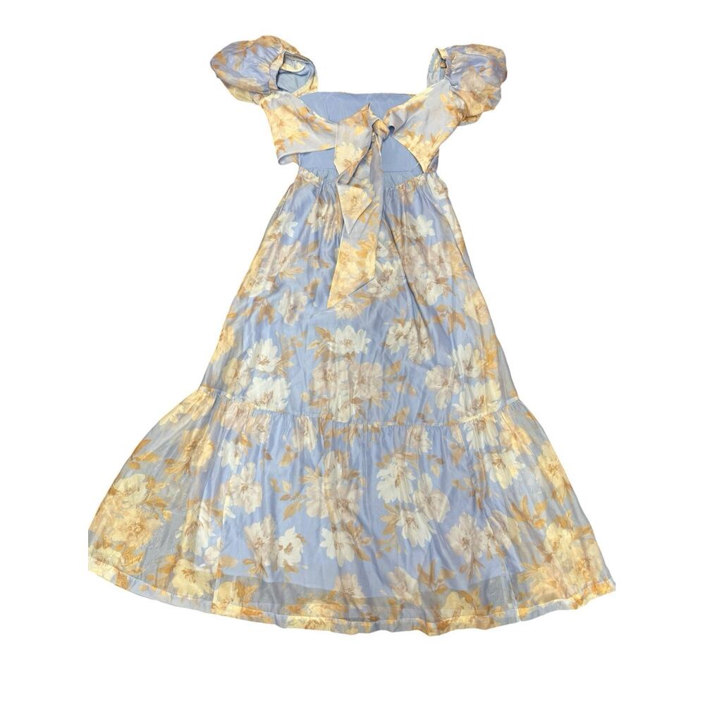 Abercrombie Emerson Drama Bow Back Floral Organza Maxi Dress Blue Large - Picture 8 of 11